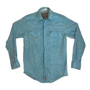 Rafter C Mens Medium Blue Pro Flex Long Sleeve Pearl Snap Button Up Cowboy Shirt